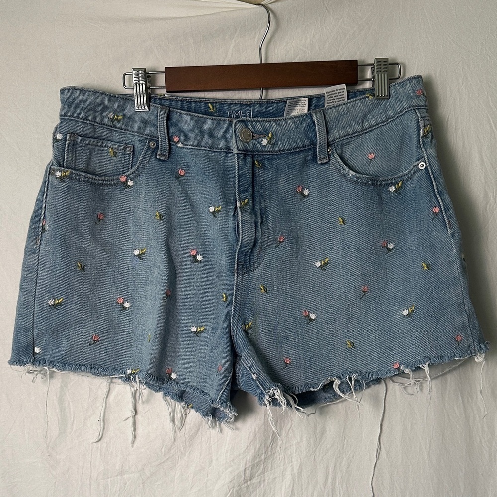 Time and Tru Light Blue Embroidered Jean Shorts